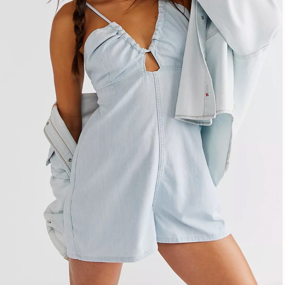 Free People Fantastic Voyage Denim Jumpsuit